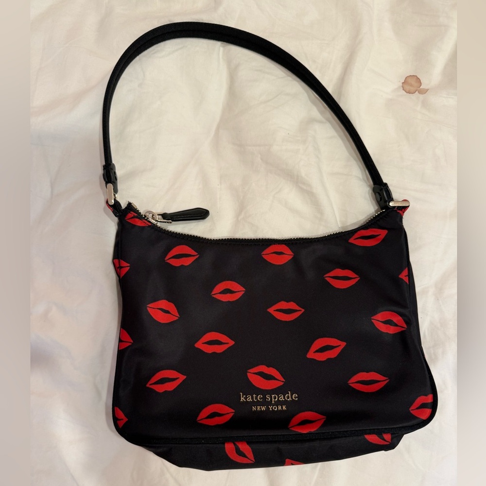 Kate Spade LIMITED EDITION Black Shoulder Bag with Red Lip Print
